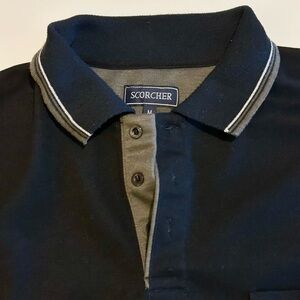 Scorcher Black Polo Shirt with Olive Green Collar Accents & Sleeve Embroidery